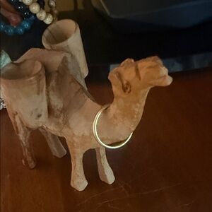 Wooden Camel Figurine with Gold Ring